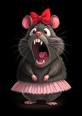 Cartoon Rat with Red Bow and Tutu