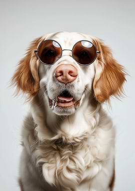 Cool Clumber Spaniel Dog with Sunglasses Portrait
