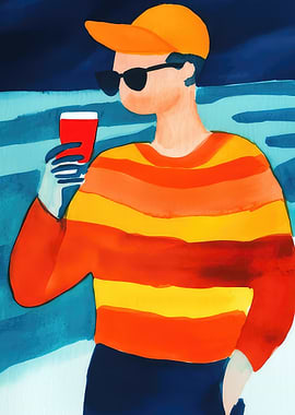 Man with Drink in Abstract Style