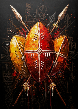 African Shields and Spears Painting