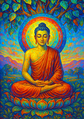 Buddha in Meditation on Lotus Flower