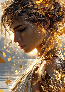 Golden Woman with Floral Crown