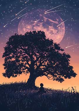 Night Sky Tree Silhouette