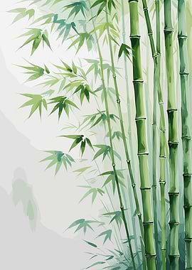 Green Bamboo Watercolor Painting