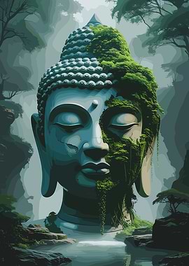 Moss Covered Buddha Statue