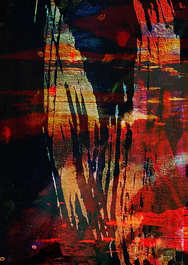 Abstract Painting with Red and Gold