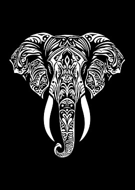 Ornate Elephant Head in Black and White