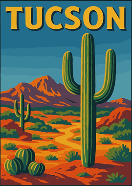 Tucson Desert Landscape Illustration