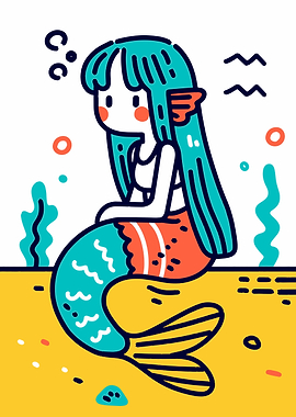 Cute Cartoon Mermaid Illustration