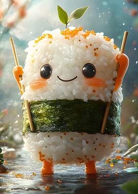 Cute Onigiri Character with Chopstick Arms Japan