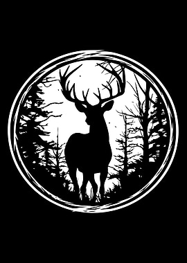 Deer Silhouette in Forest Circle