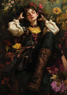 Sleeping Girl in Flowers Painting