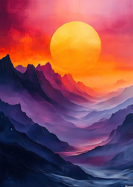 Mountain Range Sunset Digital Art