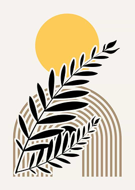 Minimalist Botanical Art with Sun and Arch