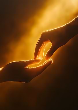 Reaching Hands in Golden Light