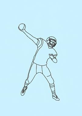 Football Player Throwing Ball Minimalist Line Art