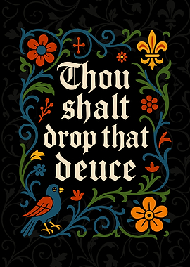 'Thou Shalt Drop That Deuce' Funny Medieval Bathroom Poster Text Graphic Art Humor