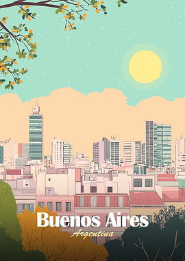 Buenos Aires Argentina Cityscape Illustration