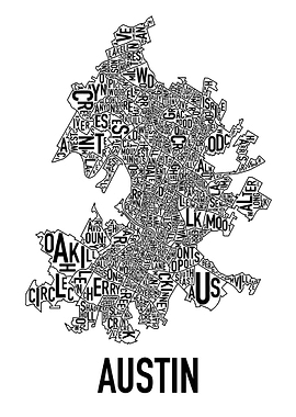 Austin Texas Street Map Typography Art