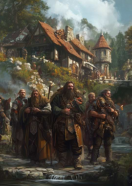 Dwarven Warriors in a Fantasy Landscape