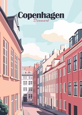 Copenhagen, Denmark Cityscape Illustration