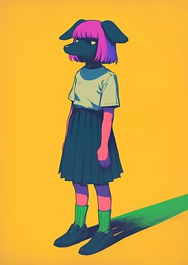 Dog-headed girl in school uniform