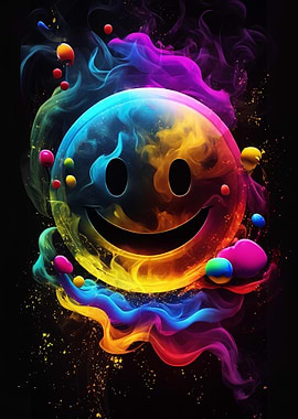 Colorful Smiley Face with Smoke Effect