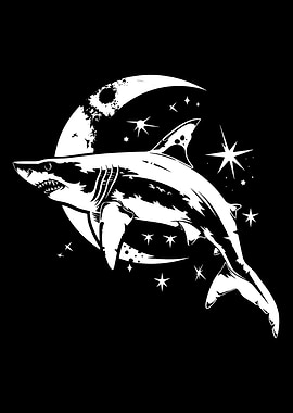 Shark, Moon, and Stars Illustration