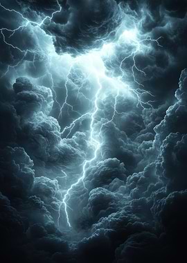 Dramatic Lightning Storm Over Dark Clouds