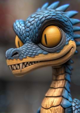 Wooden Toy Dragon (Blue)