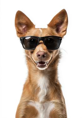 Cool Portuguese Podengo Pequeno Dog with Sunglasses Portrait