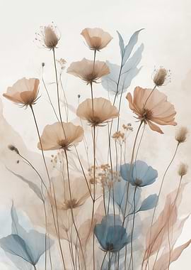 Floral Watercolor Painting with Blue Accents