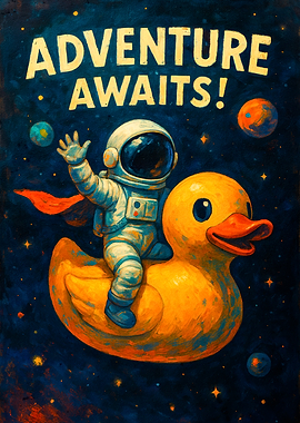Astronaut riding a duck in space