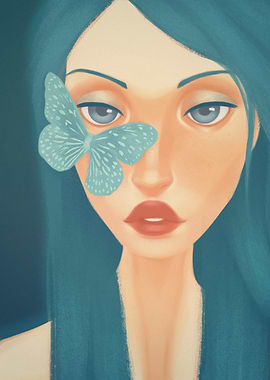 Elegant Woman with Butterfly - Digital Portrait Art