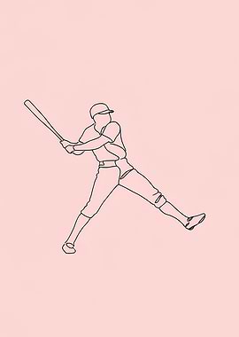 Baseball Player Minimalist Line Art