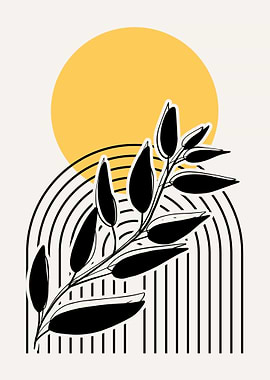 Minimalist Botanical Art with Geometric Shapes