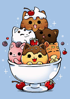 Cat Ice Cream Sundae Cartoon