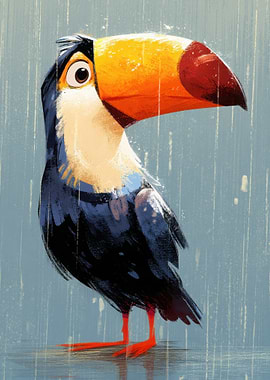 Cartoon Toucan in the Rain