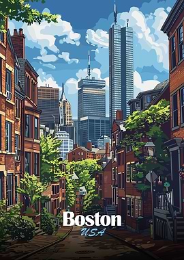 Boston USA Cityscape Illustration