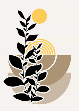 Minimalist Plant and Sun Art