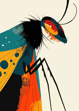 Colorful Insect Illustration Closeup of Butterfly Minimalist Art Illustration