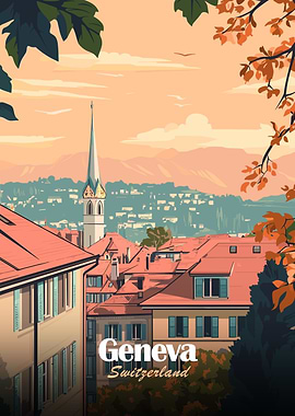 Geneva Switzerland Cityscape Travel Poster