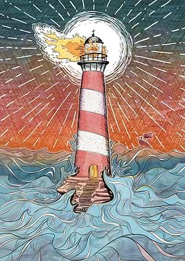 Lighthouse in Stormy Seas Illustration