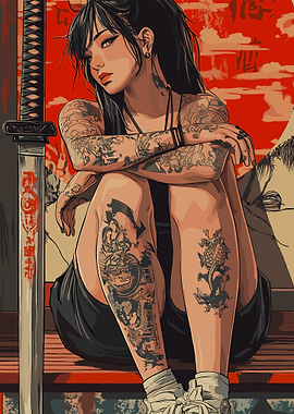 Tattooed Woman with Katana