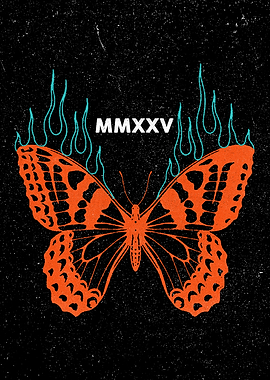 Butterfly with Flames Roman Numerals 2025