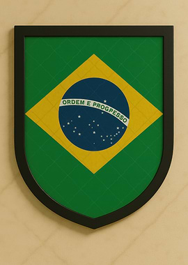 Framed Brazilian Flag Shield - Marble look