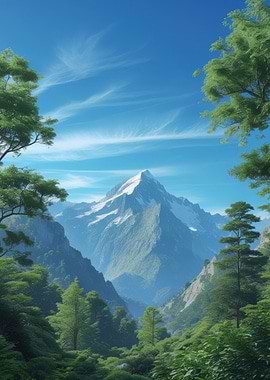Mountain Peak Landscape with Lush Greenery