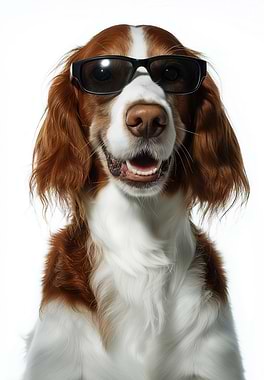 Cool Irish Red and White Setter Dog with Sunglasses Portrait
