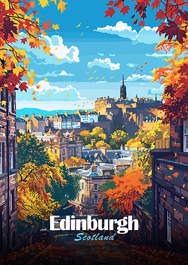 Edinburgh Scotland Autumn Cityscape Illustration