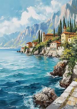 Coastal Village Painting
